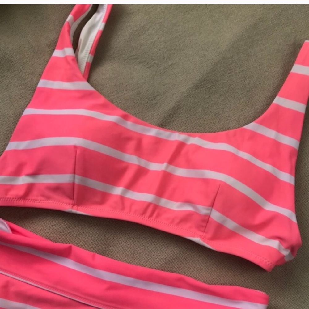 Aerie Neon Pink Striped Swim Top